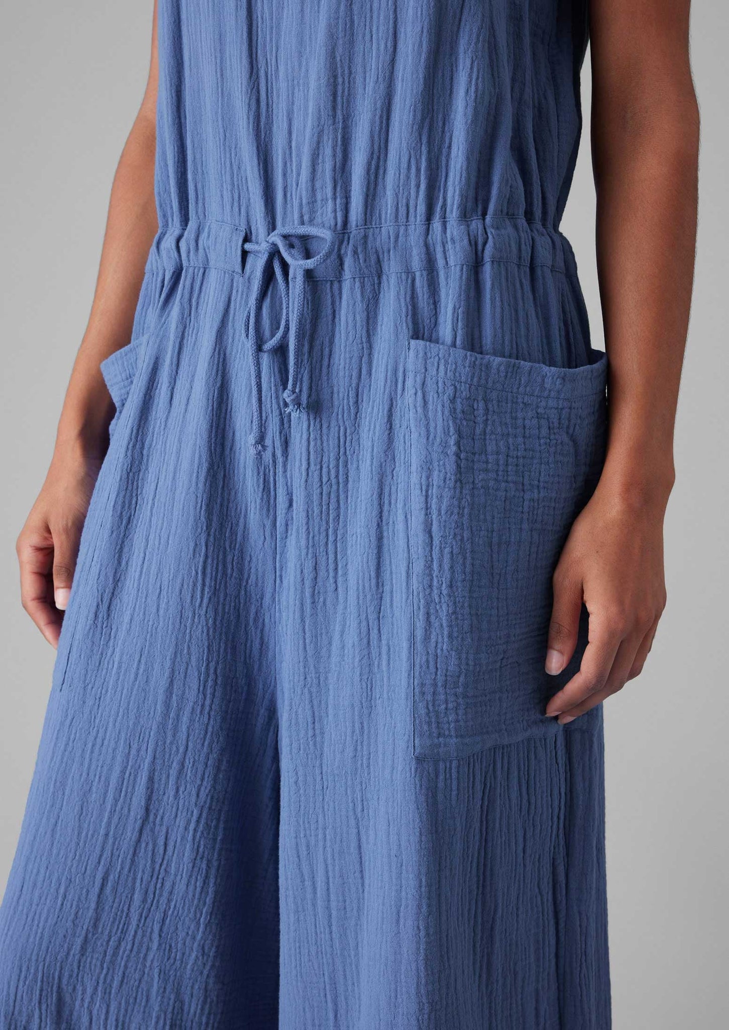 Crinkle Cotton Gauze Jumpsuit | Cornflower