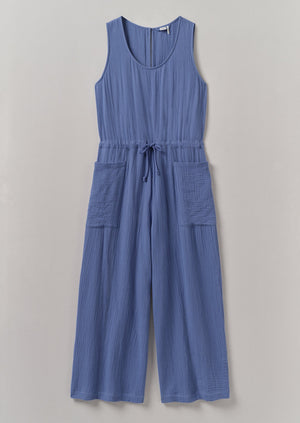Crinkle Cotton Gauze Jumpsuit | Cornflower