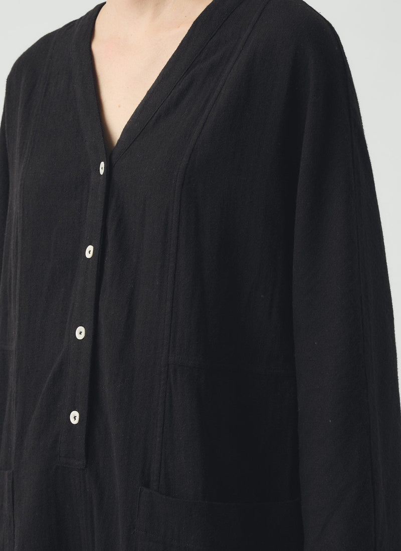 Brushed Linen Cotton Herringbone Jumpsuit | Slate