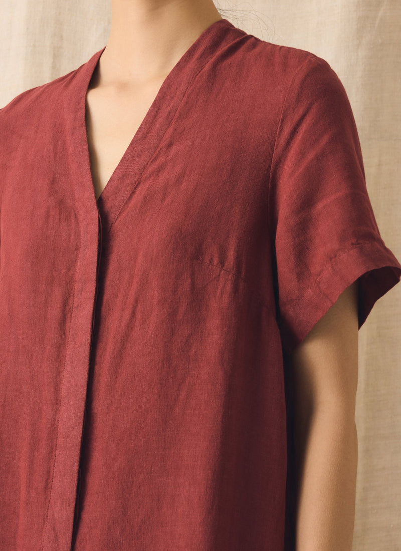 V Neck Garment Dyed Linen Jumpsuit | Tomato Red