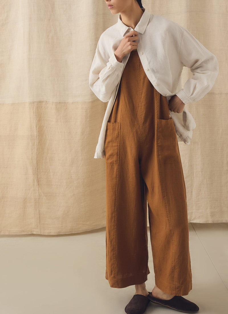 Garment Washed Linen Pocket Jumpsuit | Desert Sand