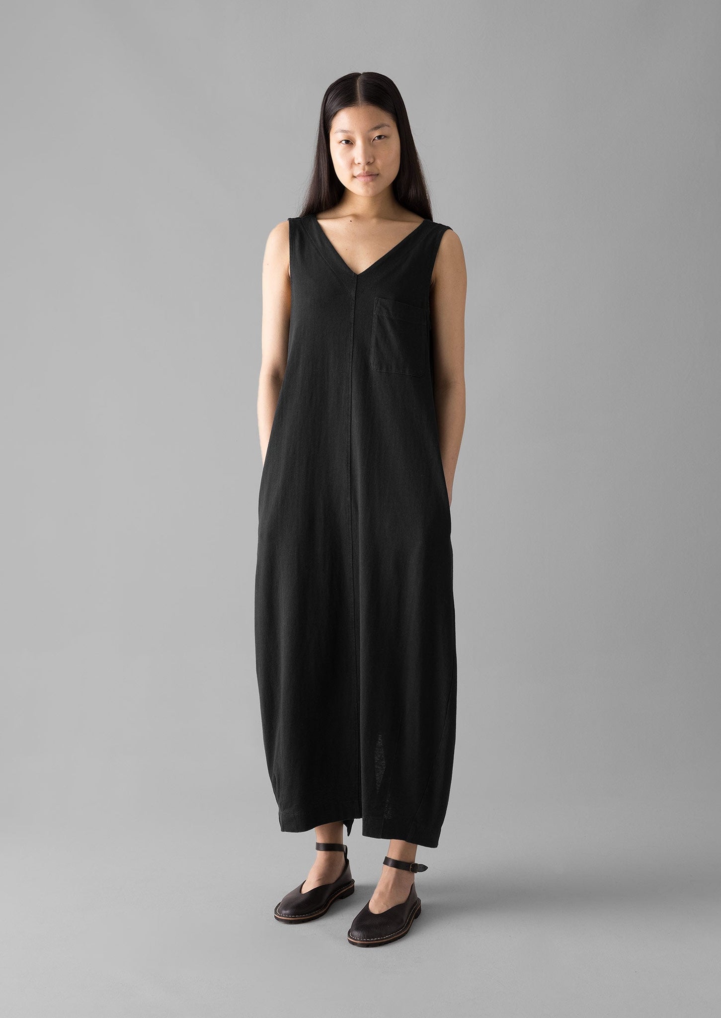 V-Neck Cotton Jersey Dress | Washed Black