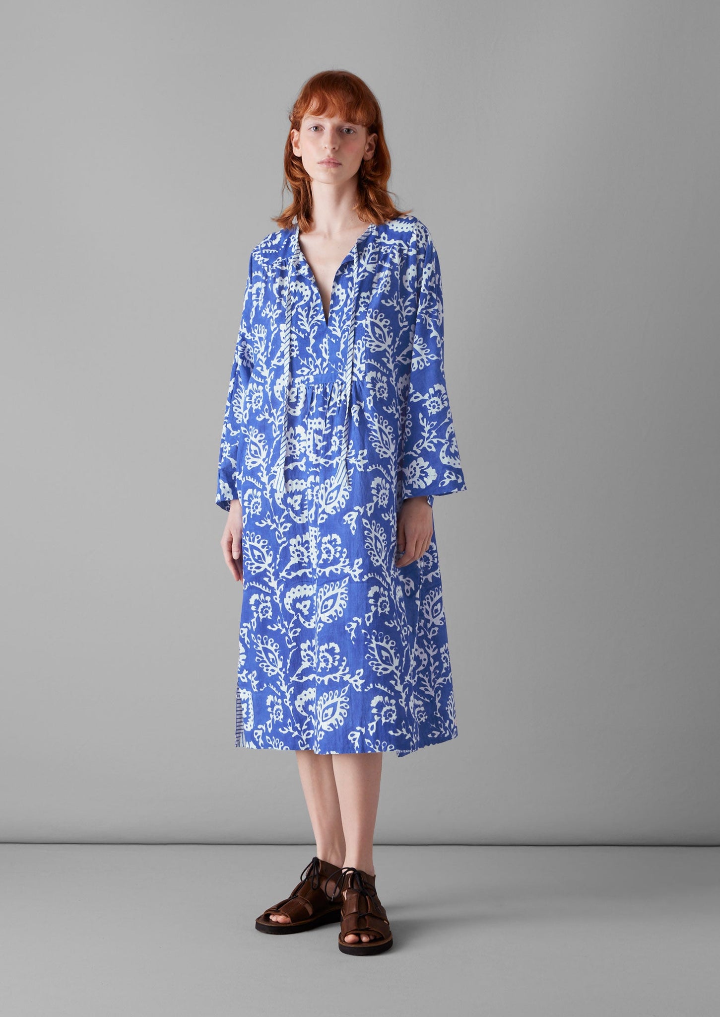 Trailing Botanical Block Print Dress | Woad