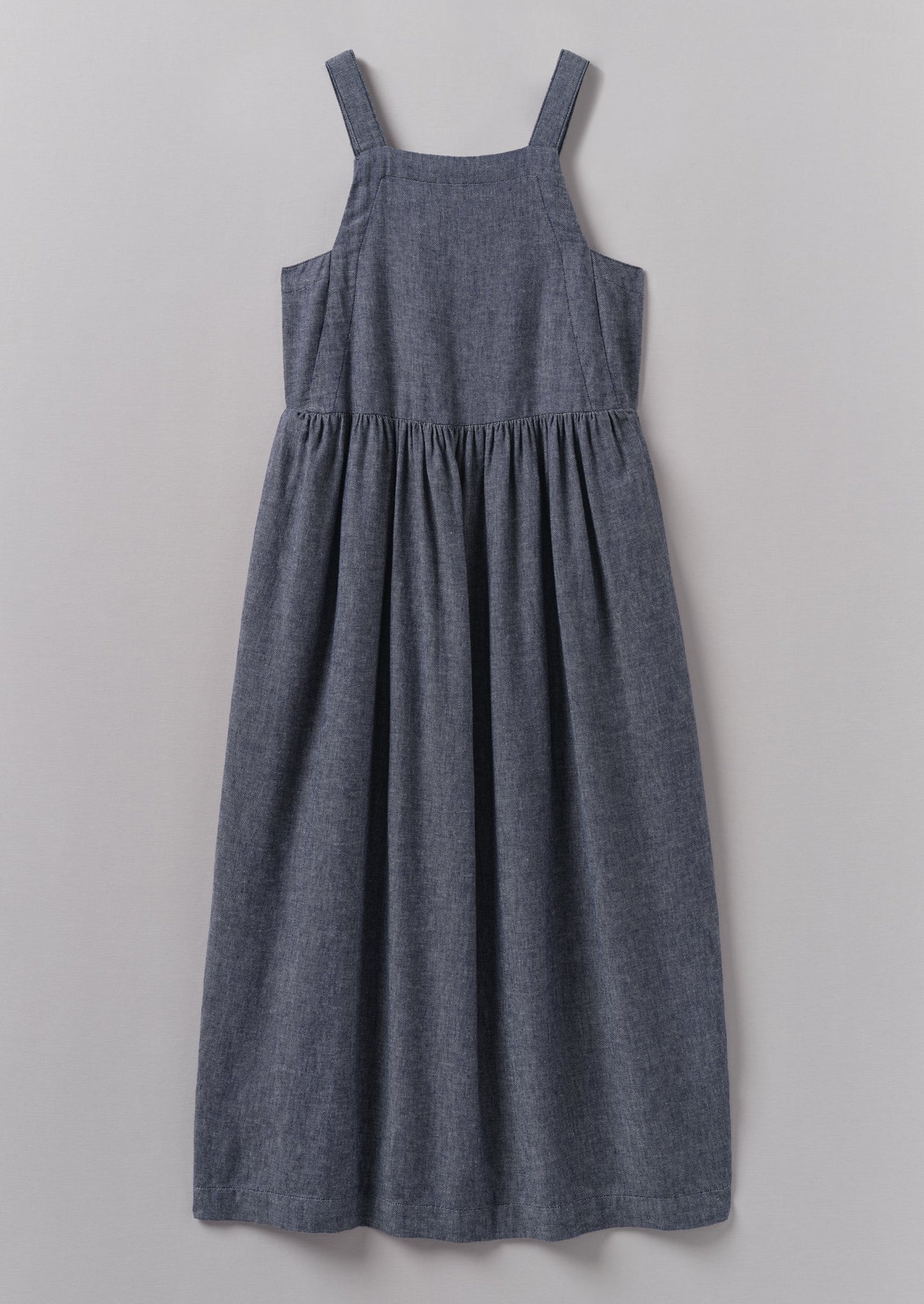 Cotton Linen Twill Gathered Waist Dress | Indigo Blue