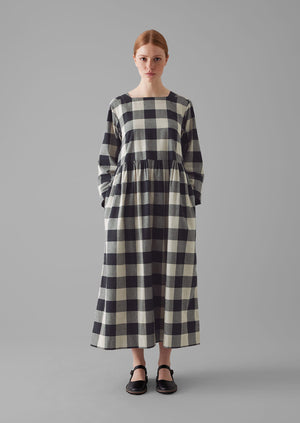 Macro Gingham Cotton Cashmere Dress | Onyx/Ecru