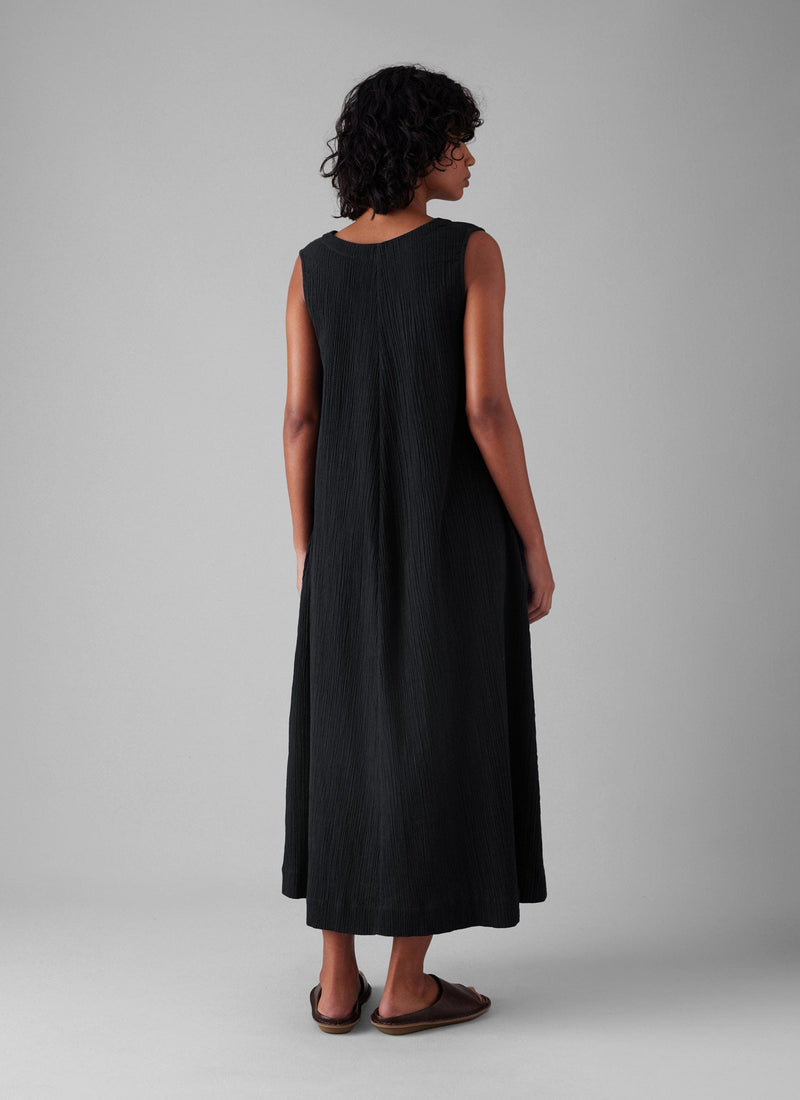 V-Neck Crinkle Cotton Easy Dress | Black