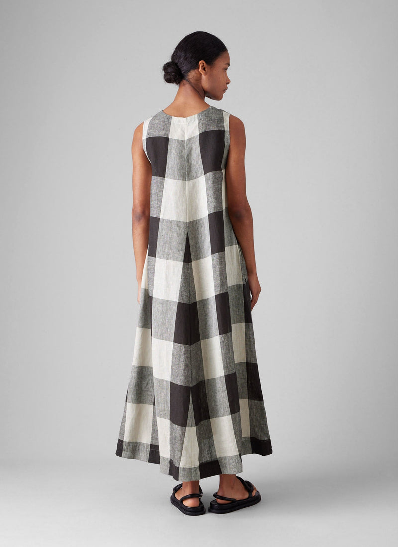 Macro Gingham Lightweight Linen Dress | Ecru/Charcoal