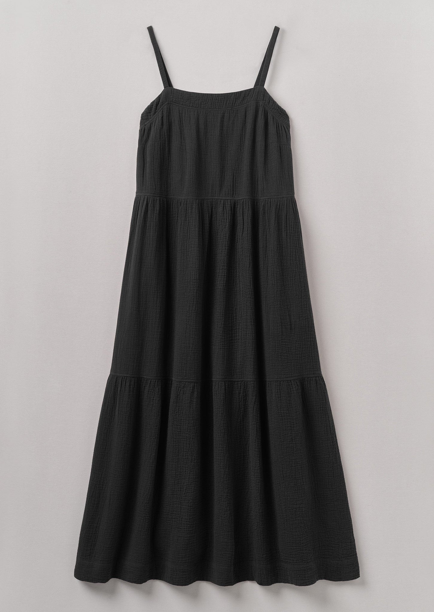 Crinkle Cotton Gauze Tiered Dress | Black Pepper