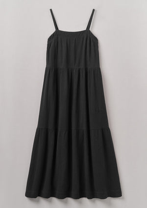 Crinkle Cotton Gauze Tiered Dress | Black Pepper