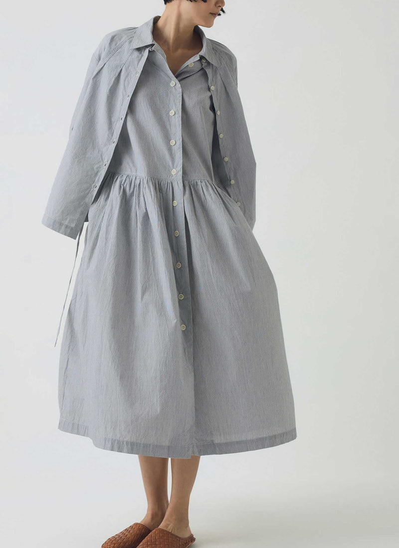 Fine Stripe Cotton Shirt Dress | Ecru/Slate