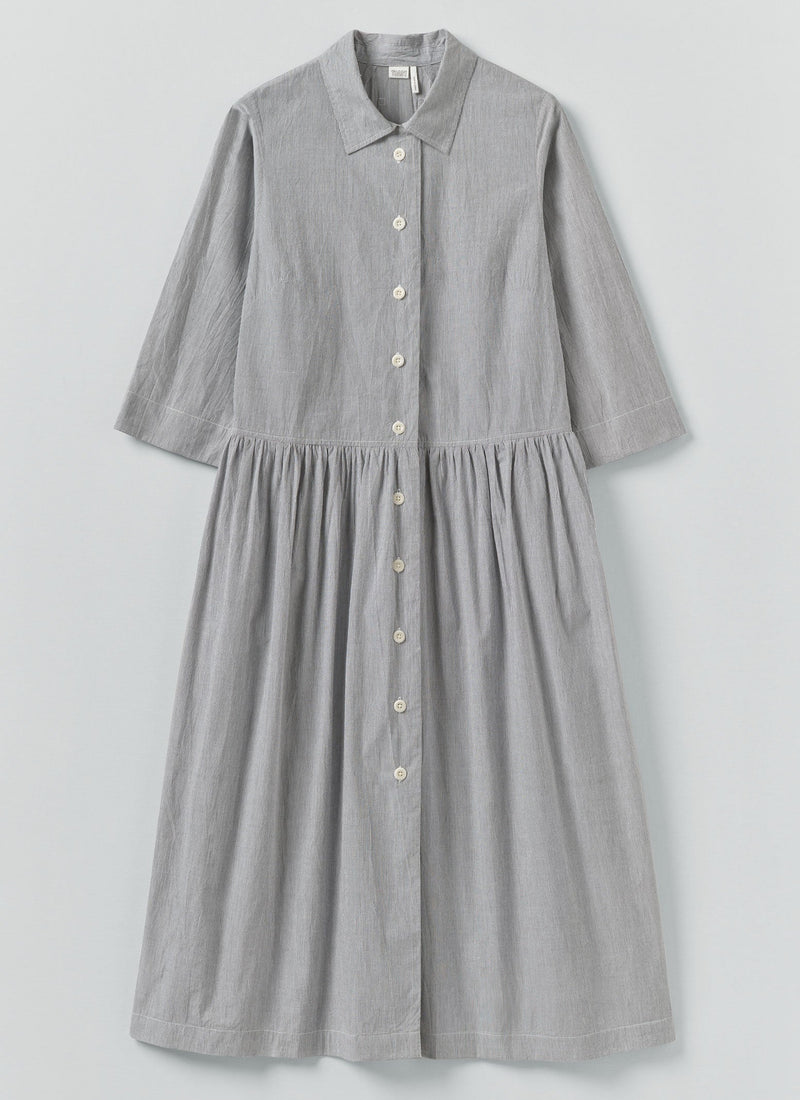 Fine Stripe Cotton Shirt Dress | Ecru/Slate