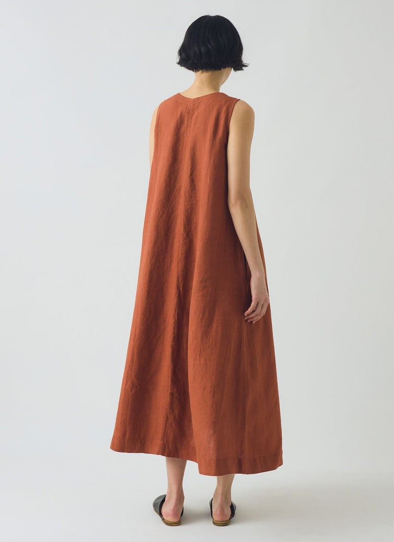 Garment Dyed Linen Sleeveless Dress | Burnt Sienna