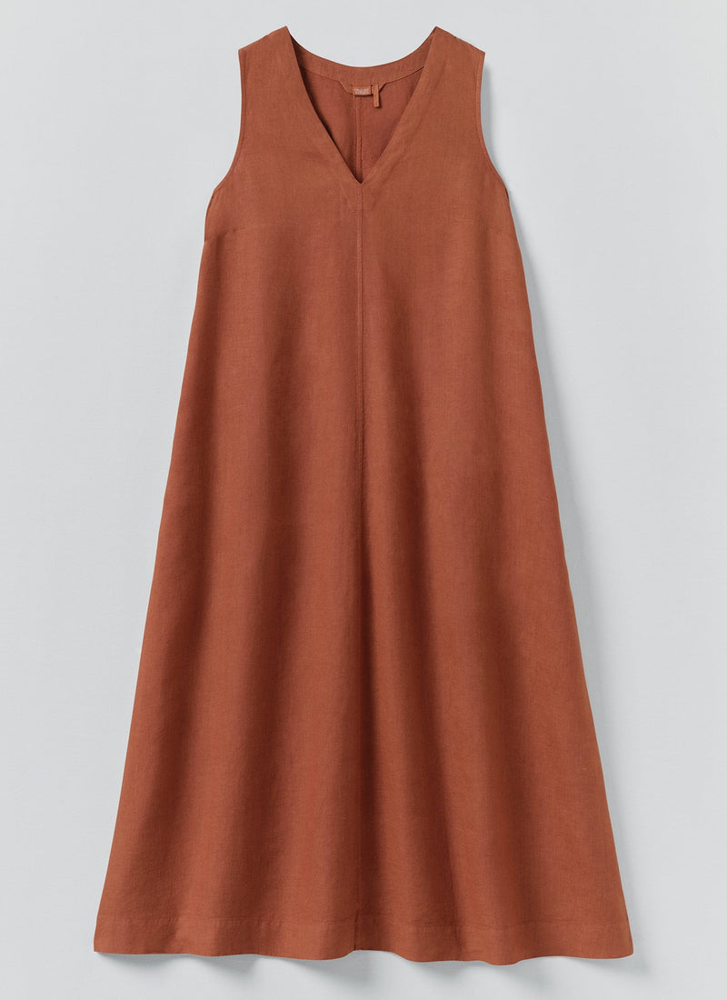 Garment Dyed Linen Sleeveless Dress | Burnt Sienna