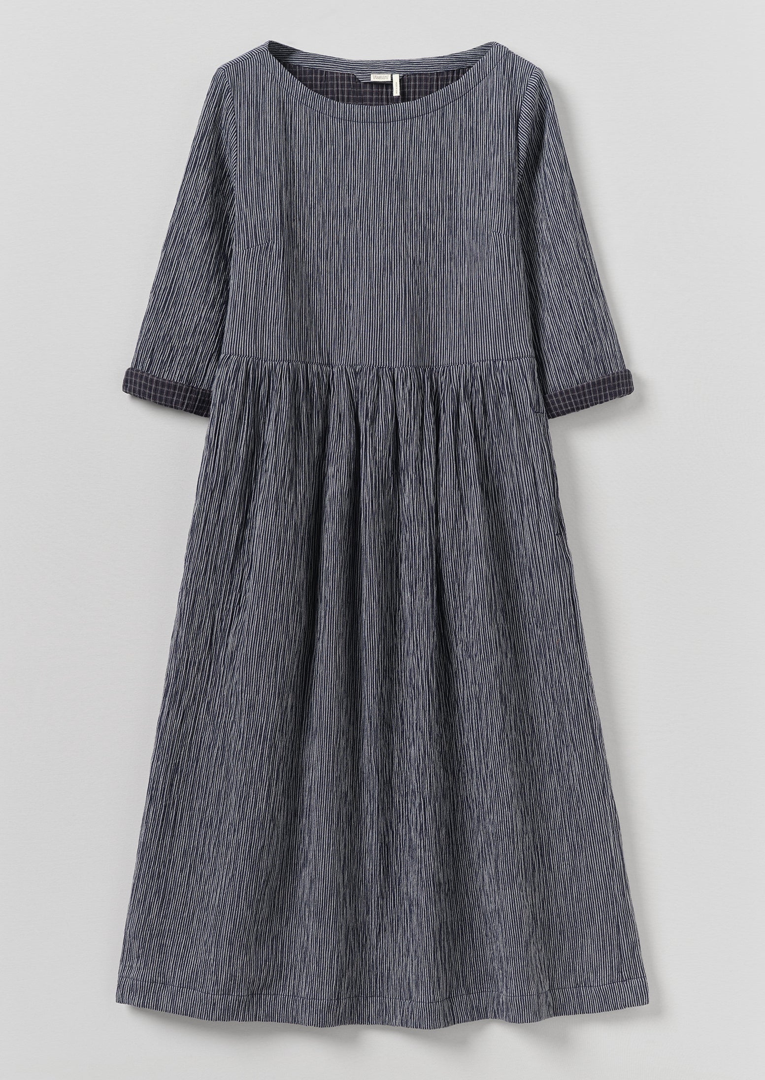Freya Crinkle Cotton Dress | Dark Blue/White | TOAST