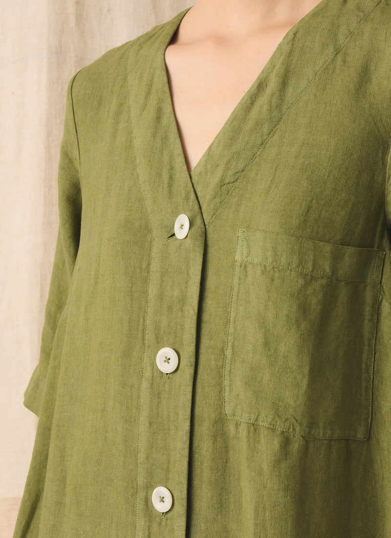 Garment Dyed Linen Button Front Dress | Pale Olive