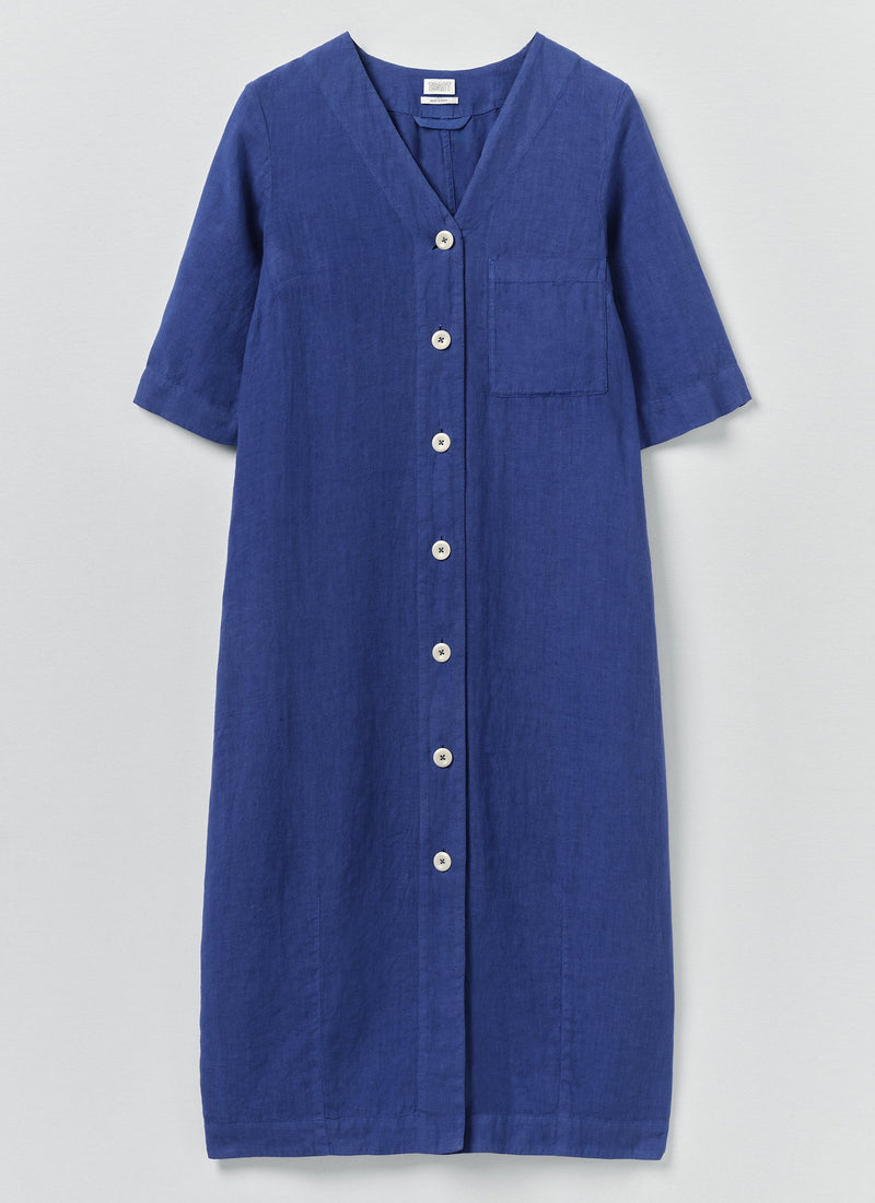 Garment Dyed Linen Button Front Dress | Carmine Blue
