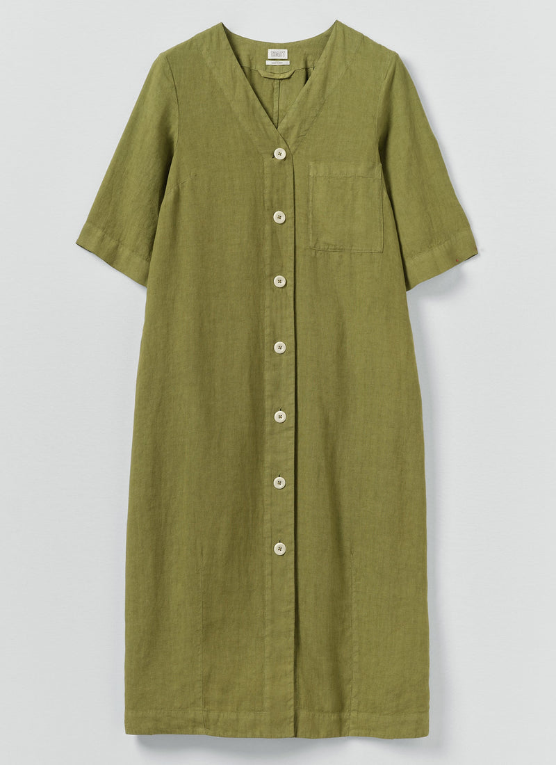 Garment Dyed Linen Button Front Dress | Pale Olive