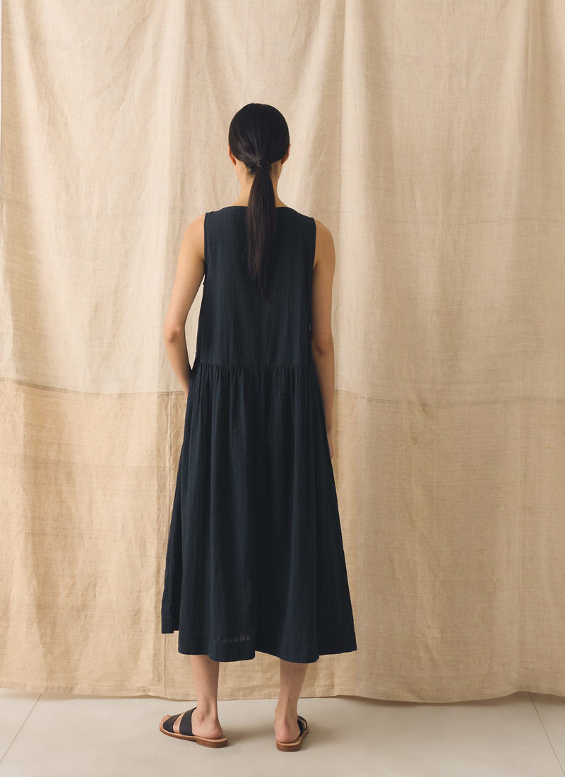 Lightweight Cotton Seersucker Dress | Navy