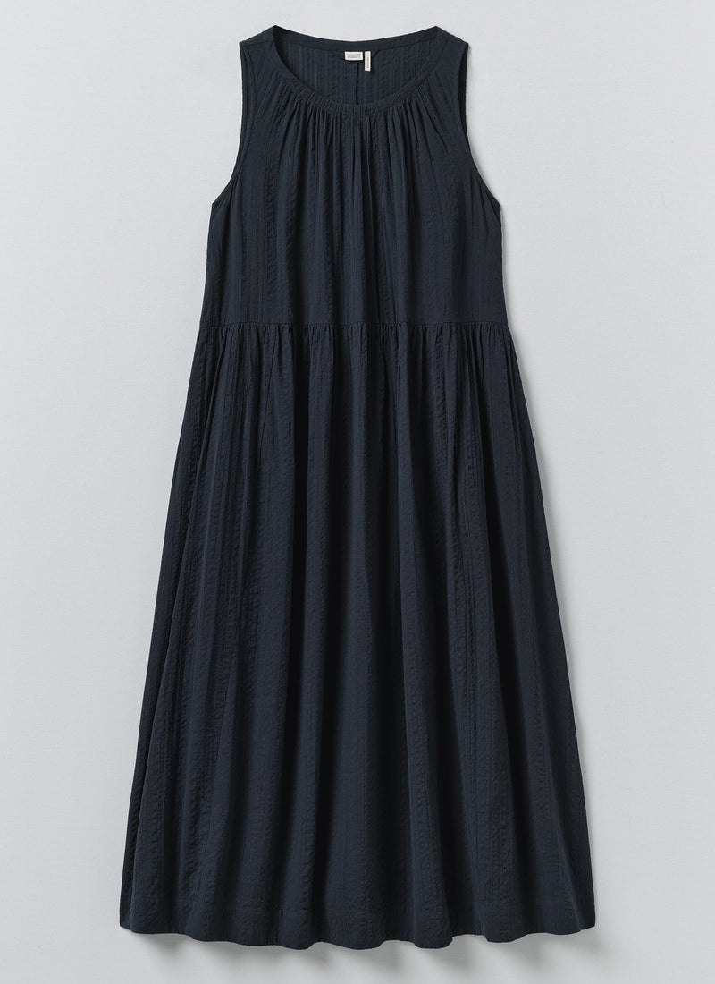 Lightweight Cotton Seersucker Dress | Navy
