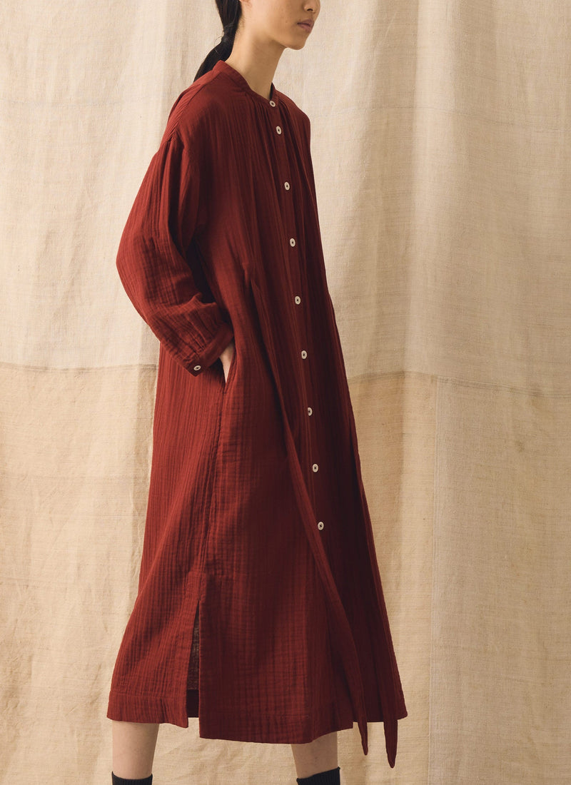 Gathered Crinkle Cotton Gauze Dress | Tomato Red