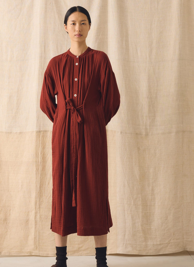 Gathered Crinkle Cotton Gauze Dress | Tomato Red