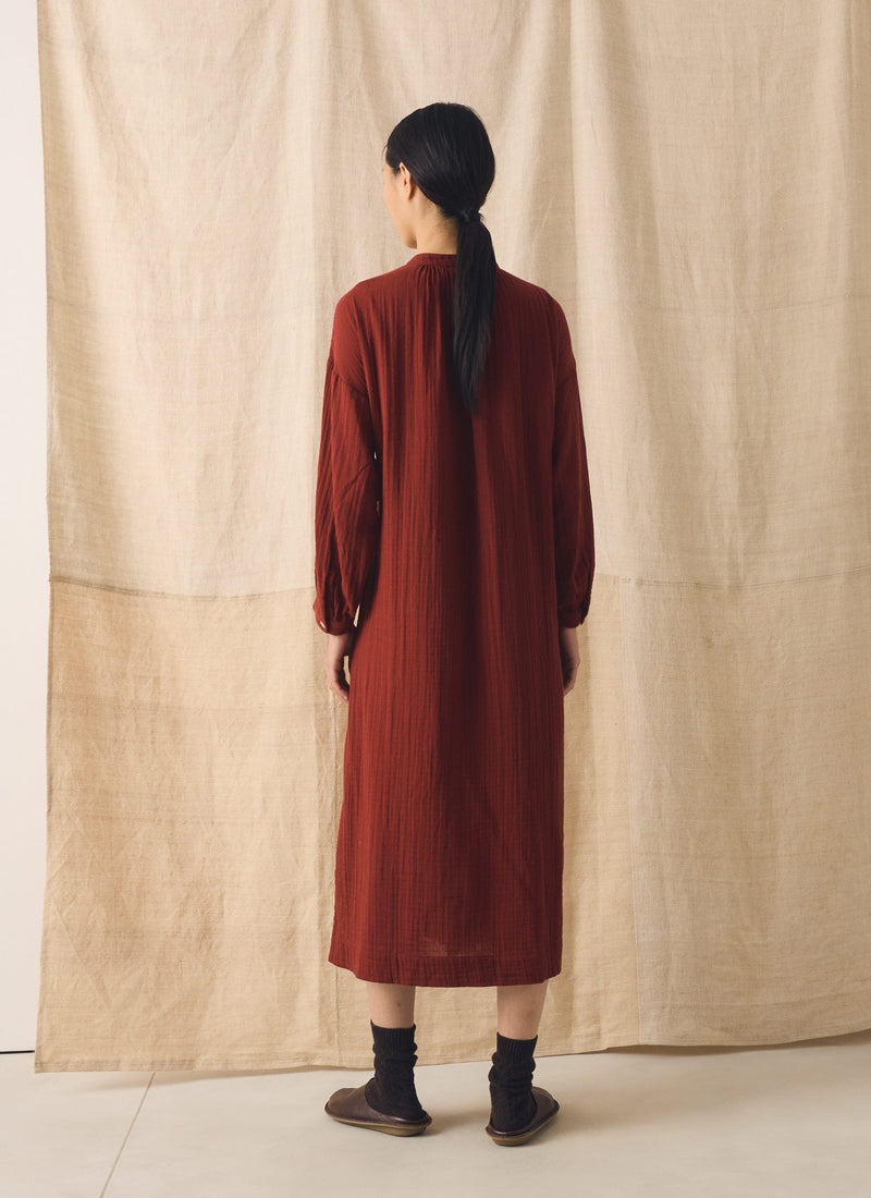 Gathered Crinkle Cotton Gauze Dress | Tomato Red