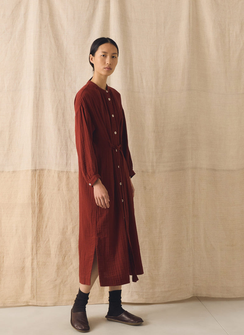Gathered Crinkle Cotton Gauze Dress | Tomato Red