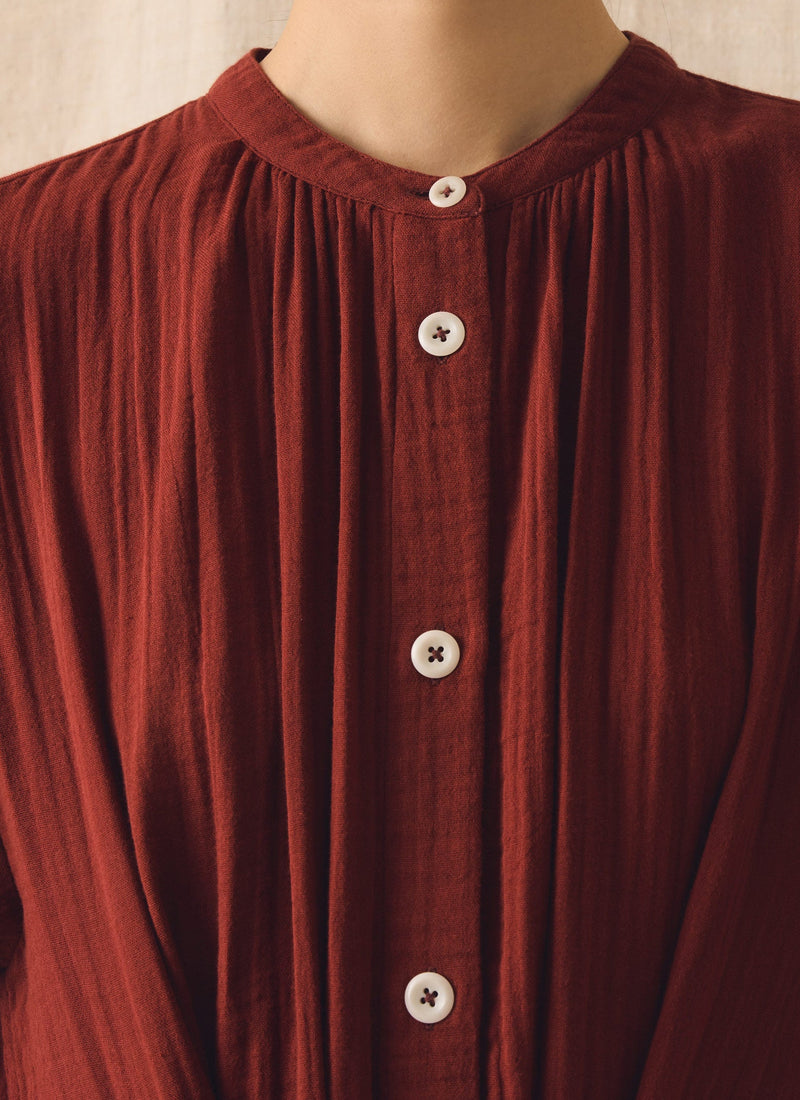 Gathered Crinkle Cotton Gauze Dress | Tomato Red