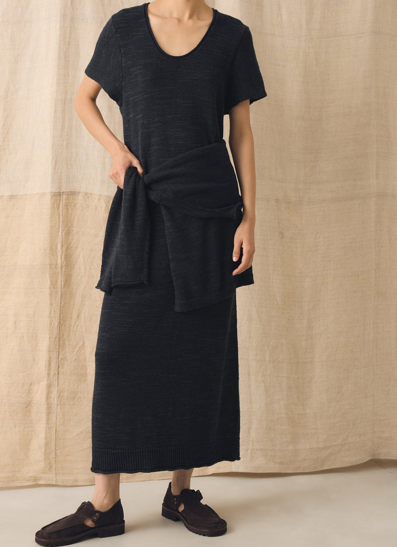 Knitted Linen Cotton T Shirt Dress | Dark Navy