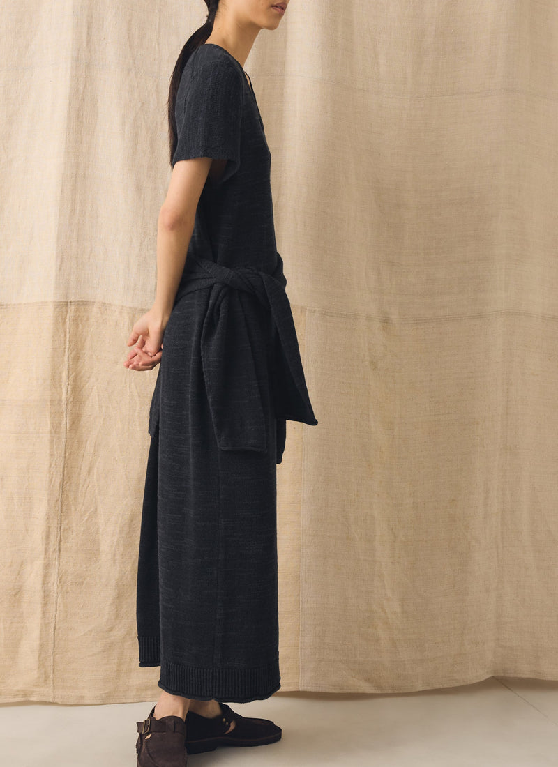 Knitted Linen Cotton T Shirt Dress | Dark Navy