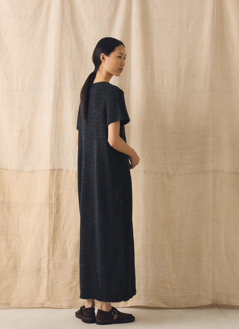 Knitted Linen Cotton T Shirt Dress | Dark Navy