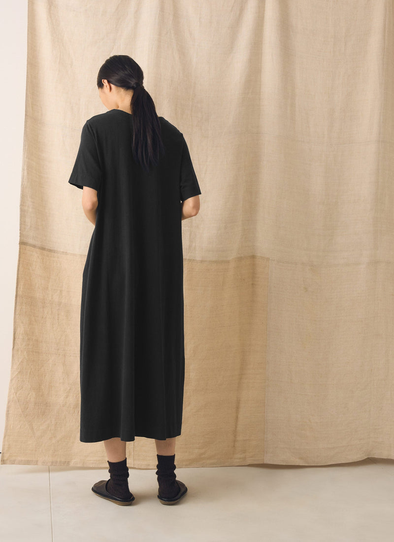 Cotton Jersey V Neck Dress | Washed Black