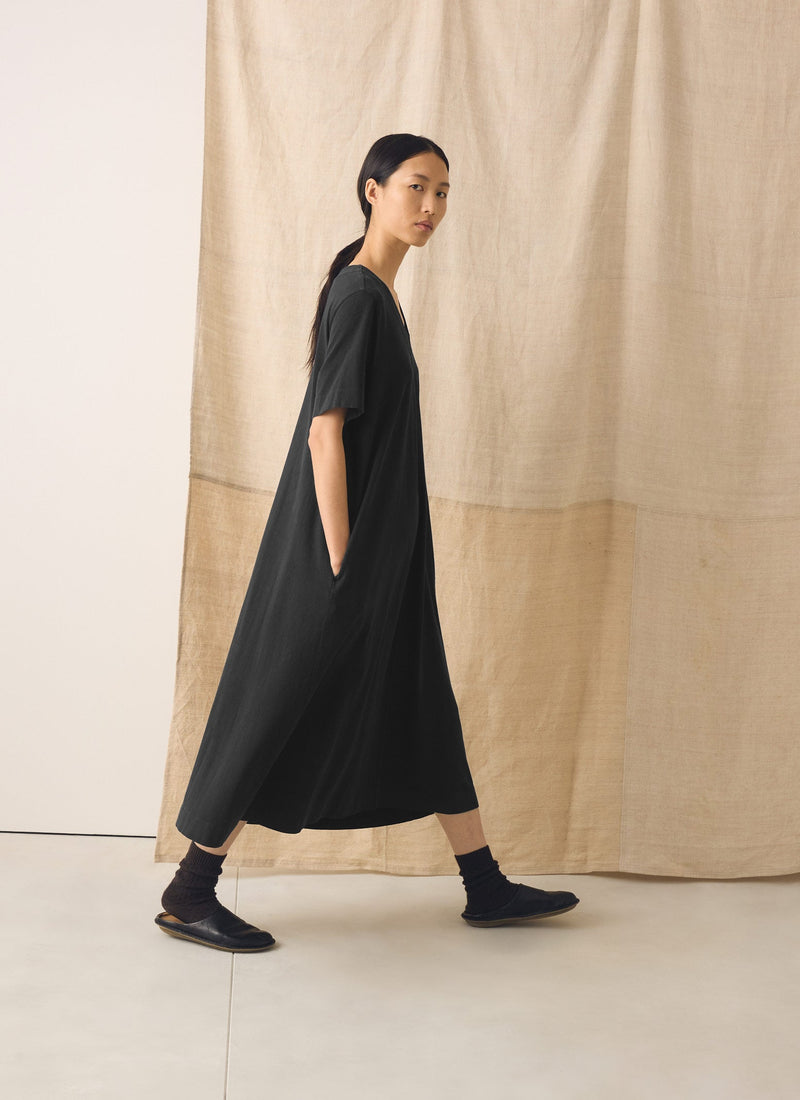 Cotton Jersey V Neck Dress | Washed Black