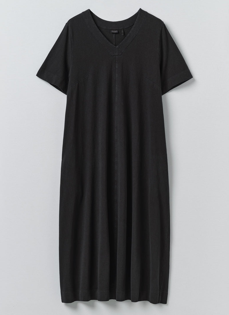 Cotton Jersey V Neck Dress | Washed Black