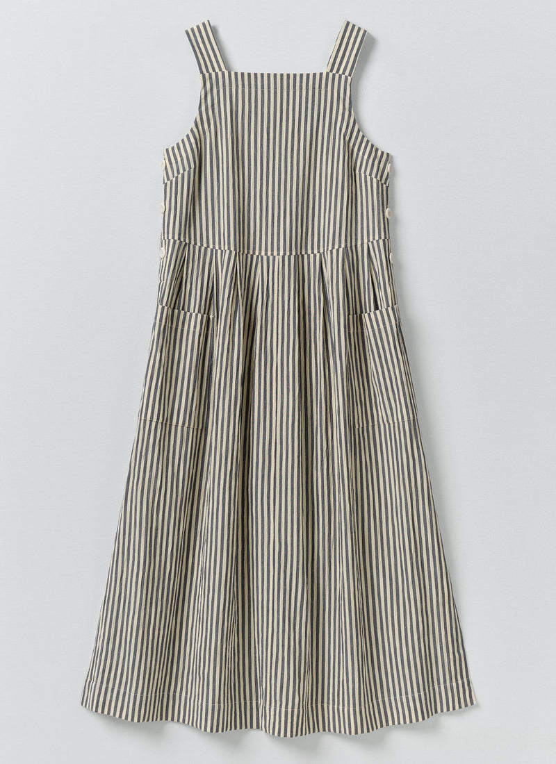 Tablier Stripe Cotton Pinafore Dress | Workshop Blue