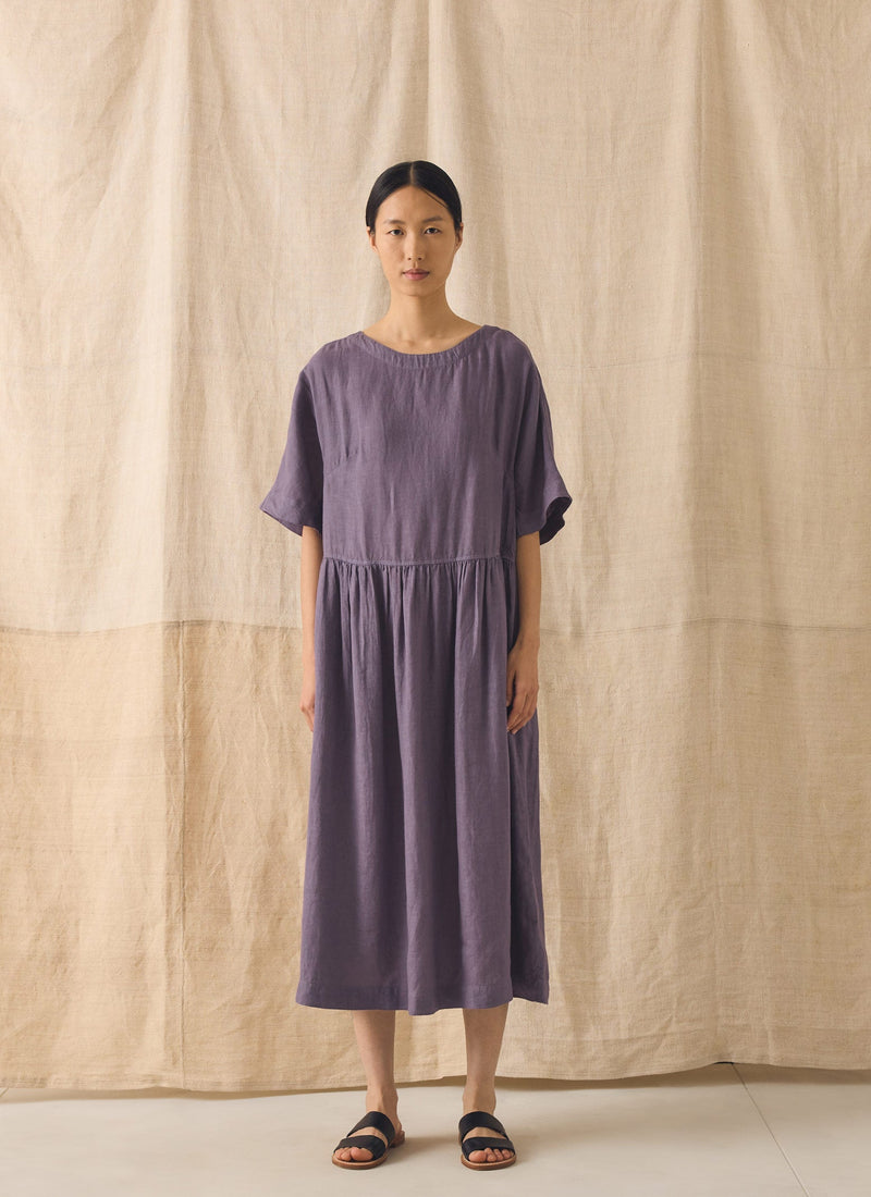 Lightweight Linen Gathered Waist Dress | Dark Thistle