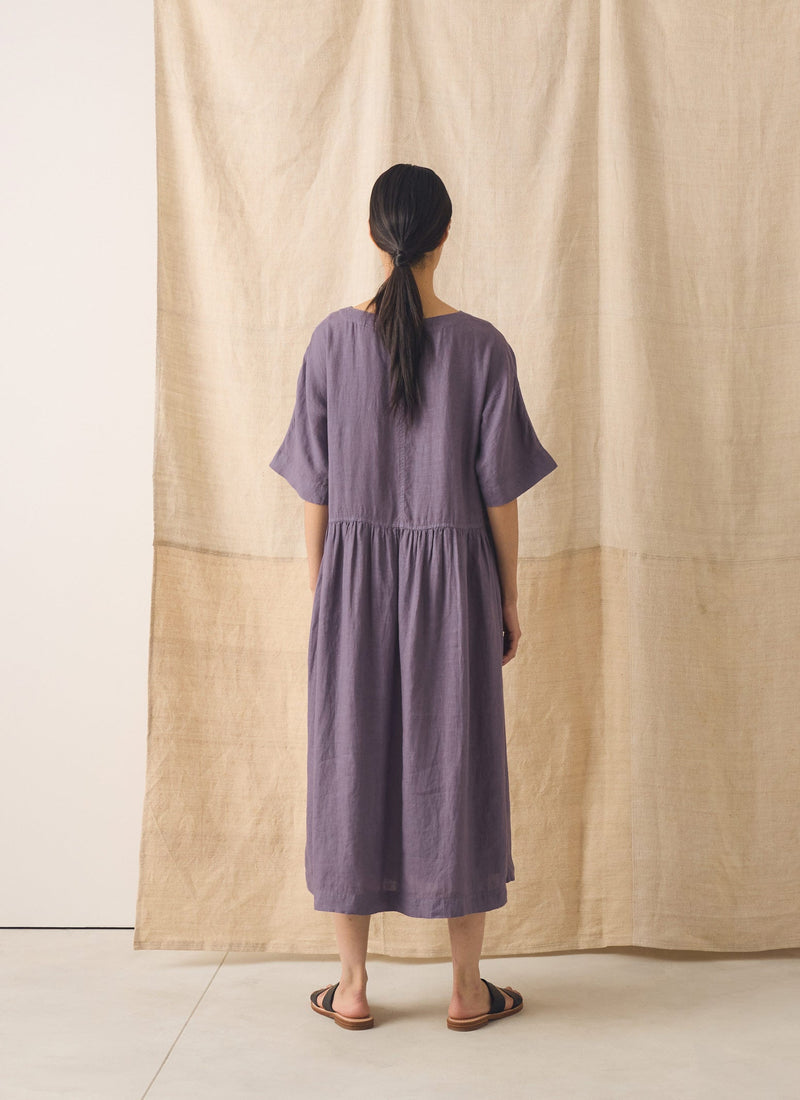Lightweight Linen Gathered Waist Dress | Dark Thistle