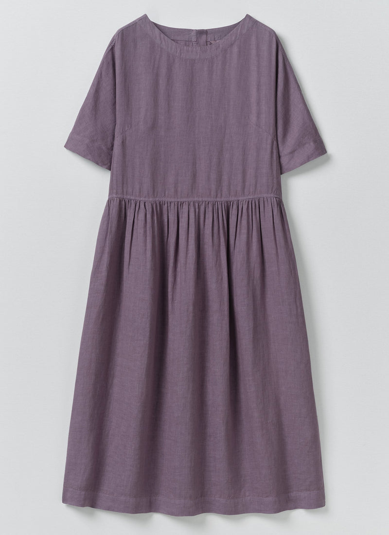 Lightweight Linen Gathered Waist Dress | Dark Thistle
