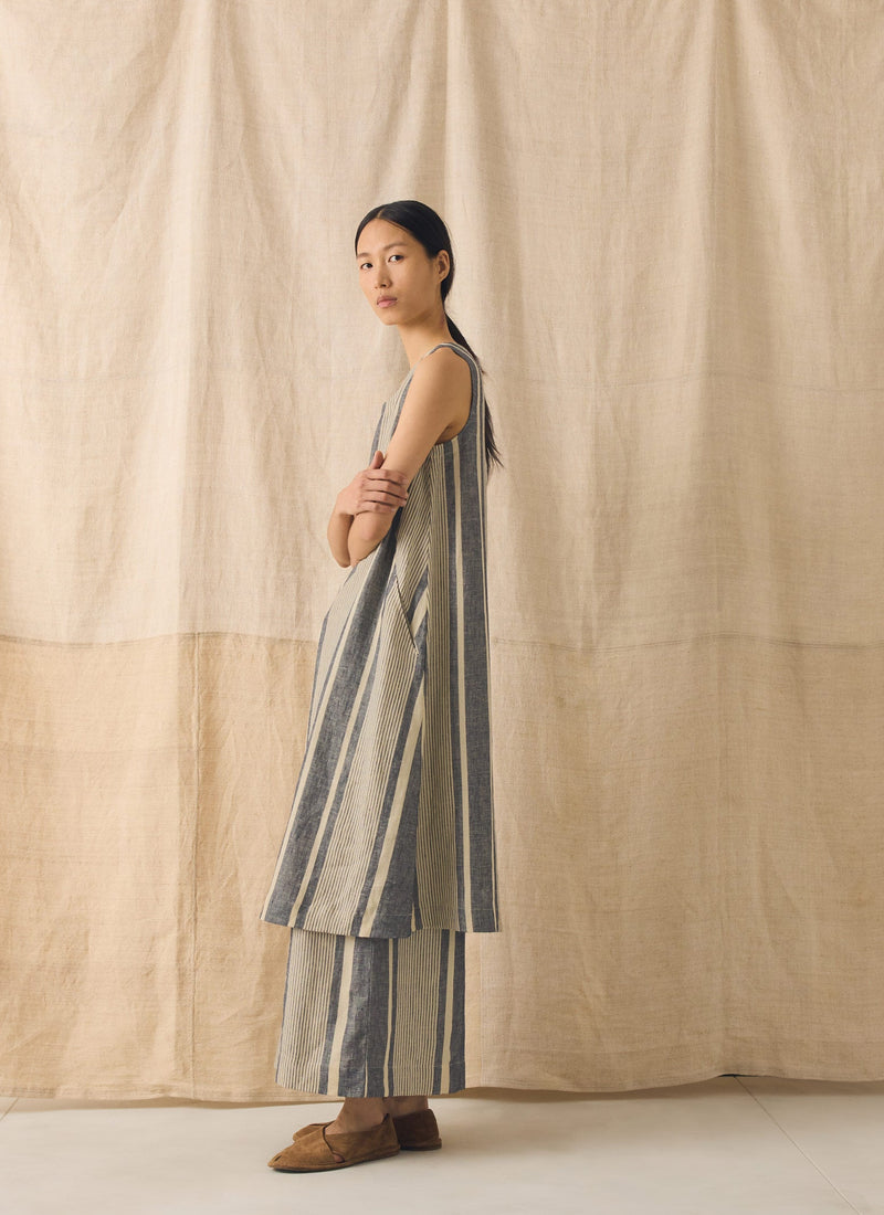 Bolster Stripe Linen Shift Dress | Washed Denim