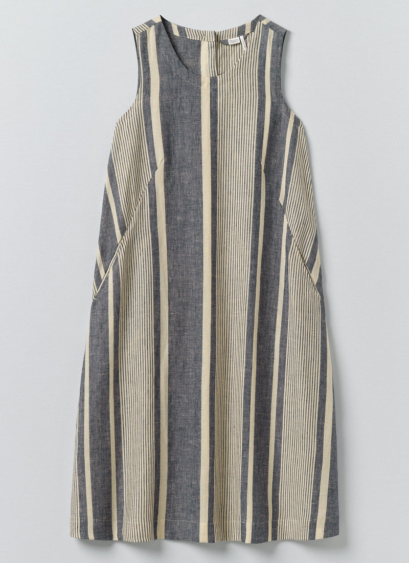Bolster Stripe Linen Shift Dress | Washed Denim