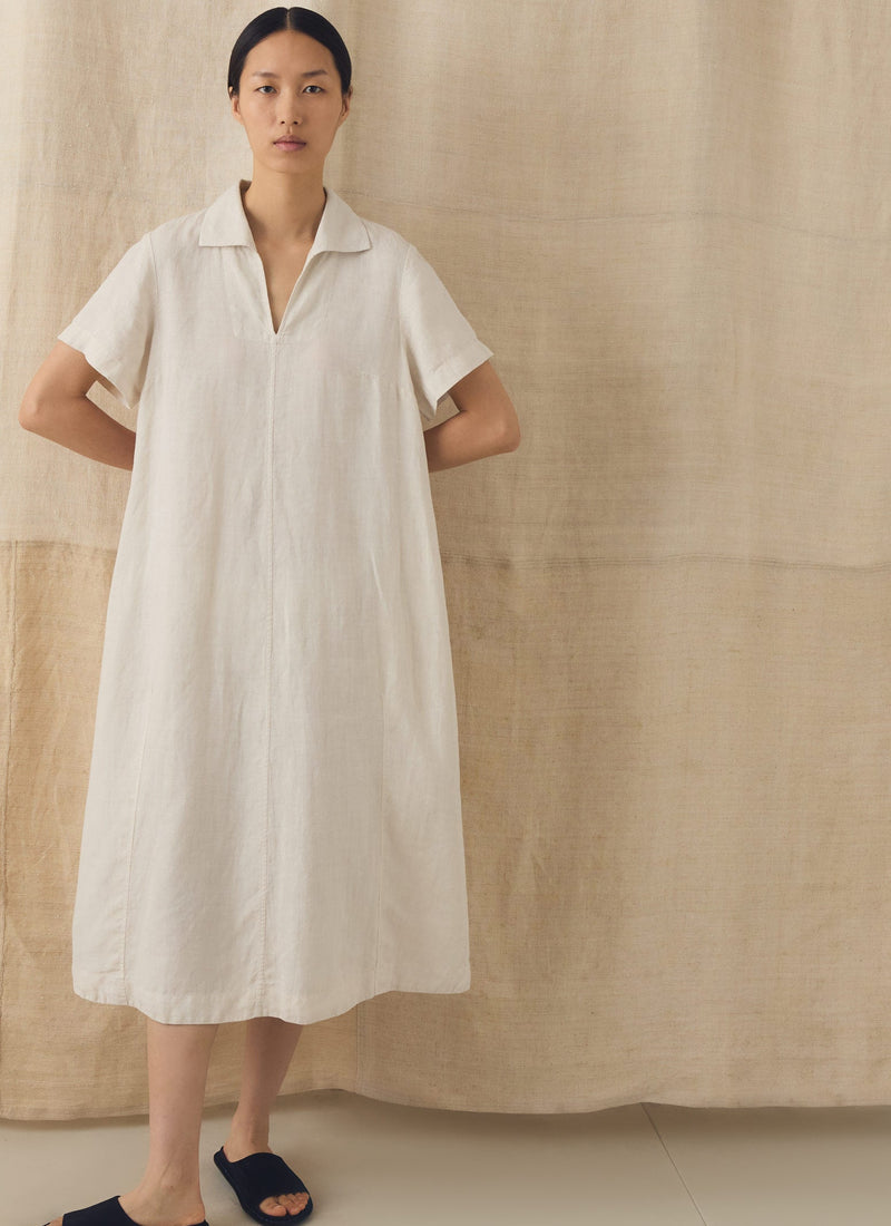 Collared Garment Dyed Linen Dress | Oat