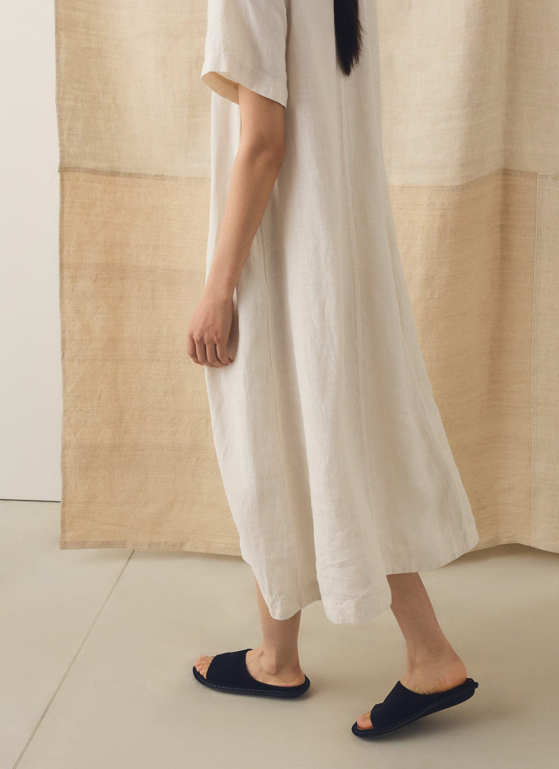 Collared Garment Dyed Linen Dress | Oat