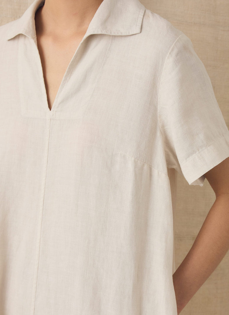 Collared Garment Dyed Linen Dress | Oat