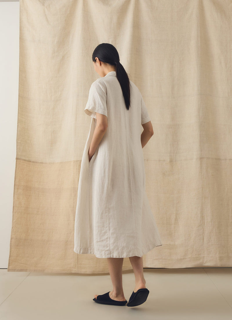 Collared Garment Dyed Linen Dress | Oat