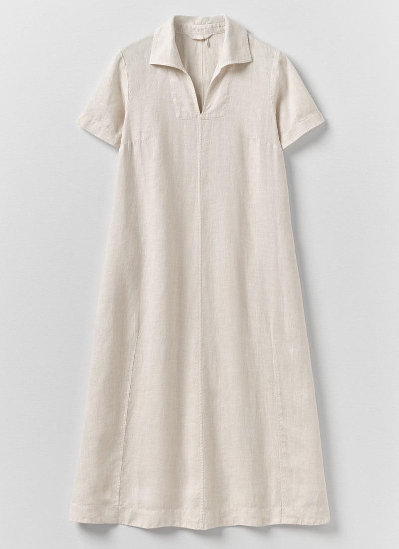 Collared Garment Dyed Linen Dress | Oat