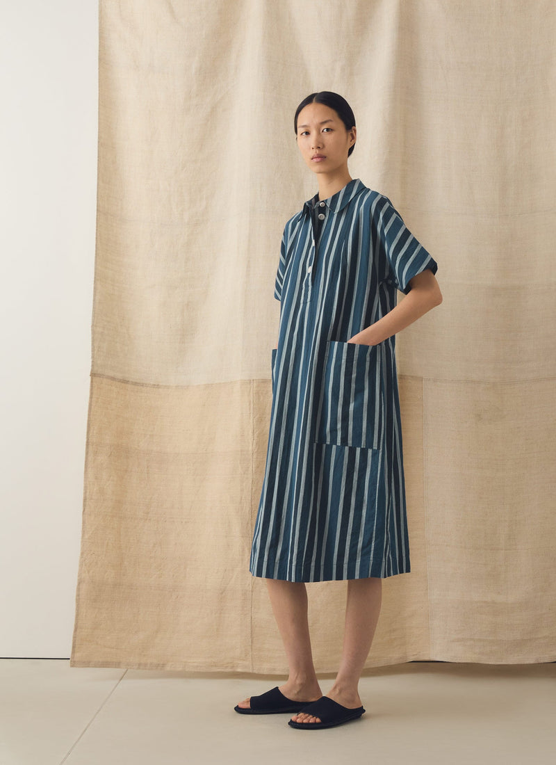 Stripe Cotton Shirt Dress | French Blue