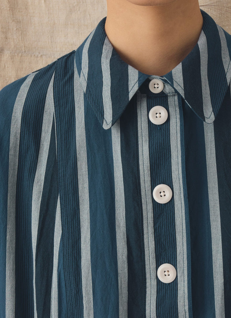 Stripe Cotton Shirt Dress | French Blue