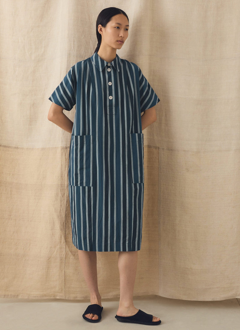 Stripe Cotton Shirt Dress | French Blue