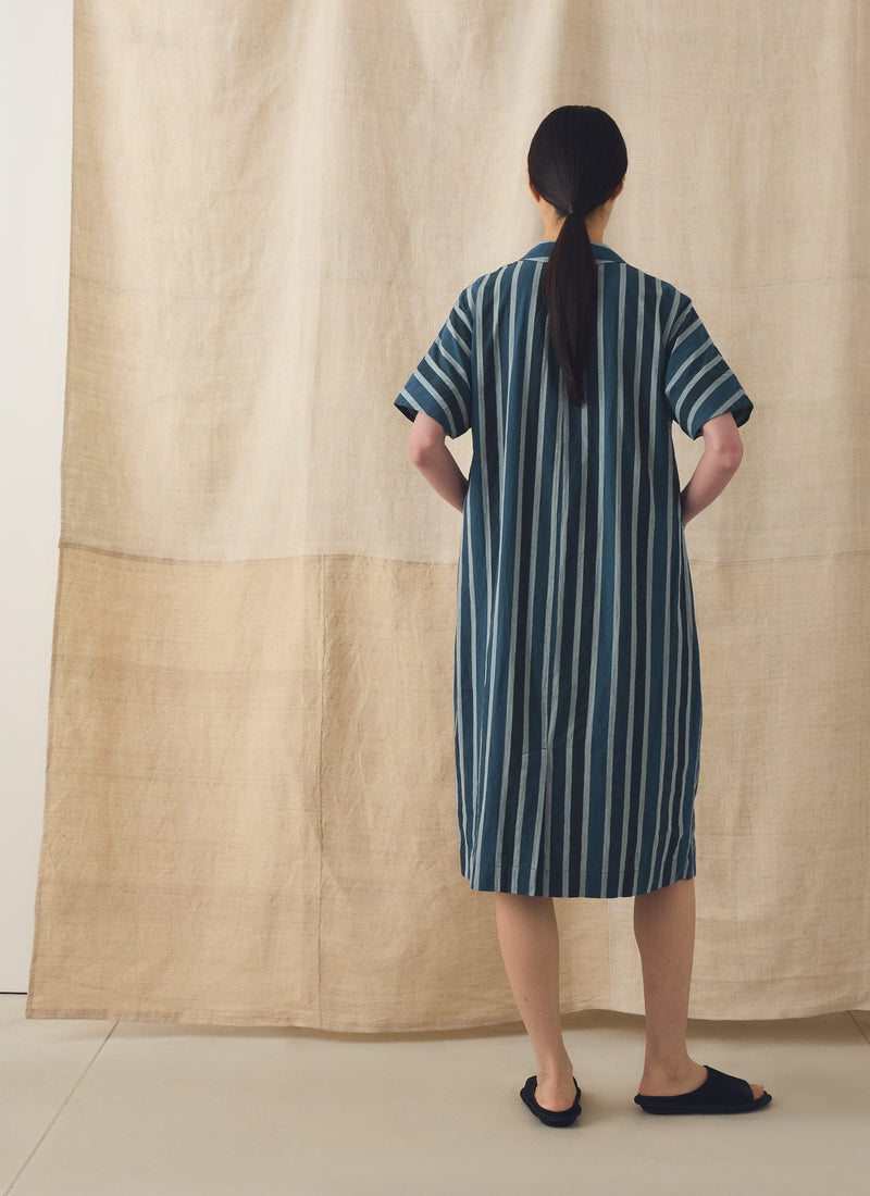 Stripe Cotton Shirt Dress | French Blue