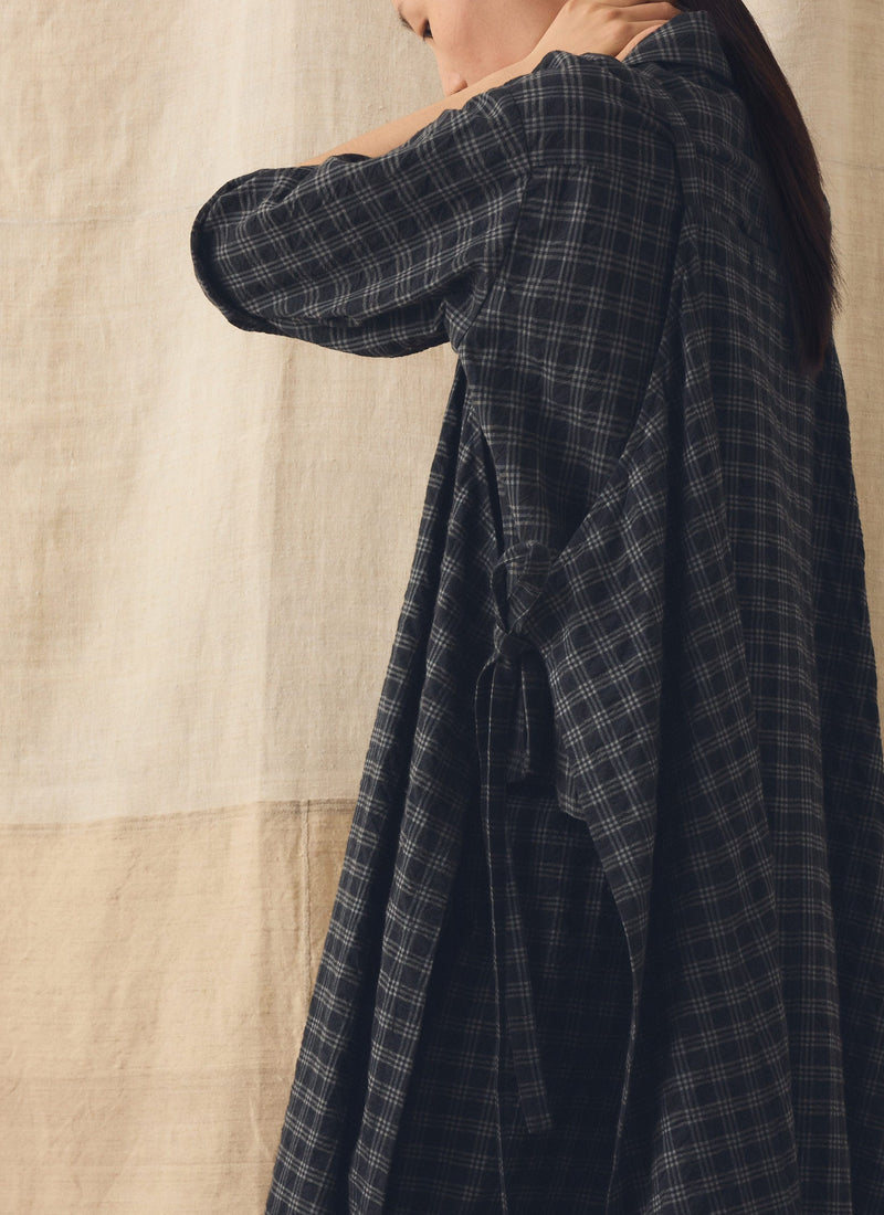 Check Cotton Wool Apron Dress | Dark Charcoal/Black